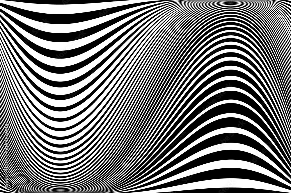Abstract pattern. Texture with wavy, billowy lines. Optical art background. Wave design black and white. Abstract pattern. Texture with wavy, billowy lines. Optical art background. Wave design black and white.