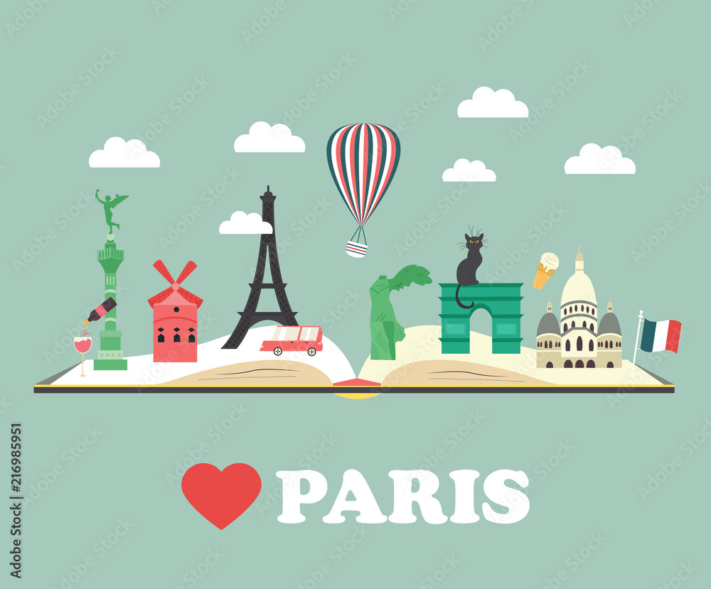 Naklejka premium Set of Paris Attractions and famous places