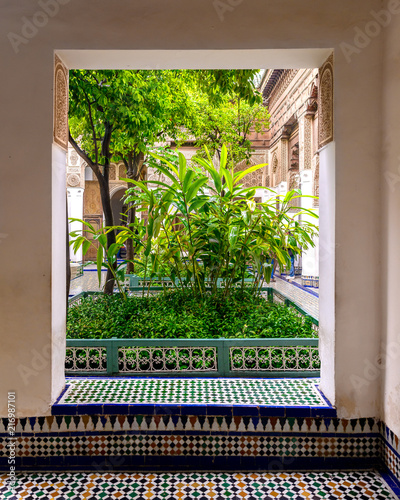 Window in El Baid Palace courtyard, Marrakech, Morocco