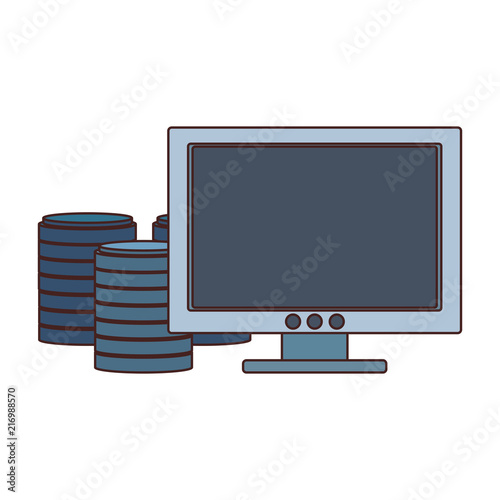 PC screen with disks storage vector illustration graphic design