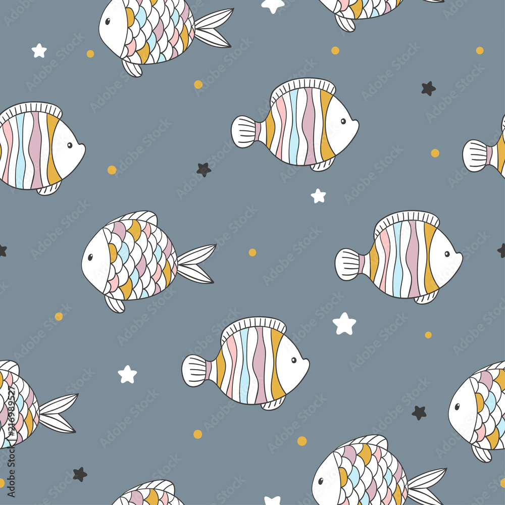 Naklejka premium Seamless vector colorful fish pattern.