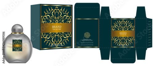 Packaging design, Label on cosmetic container with luxury box template and mockup box. vector illustration.