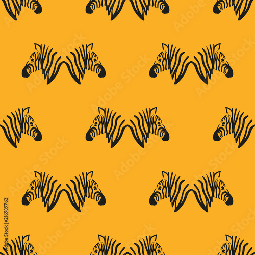 Seamless orange pattern with zebra heads.