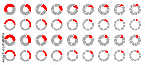 Square Set Pie Charts Arrows Grey/Red