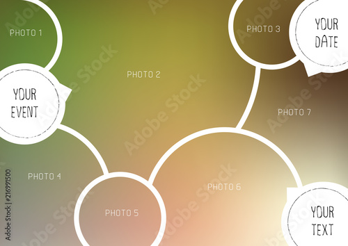 Template for photo collage in modern style. Frames for clipping masks is in the vector file. Template for a photo album with circle shapes frames