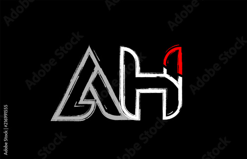 grunge white red black alphabet letter ah a h logo design photo