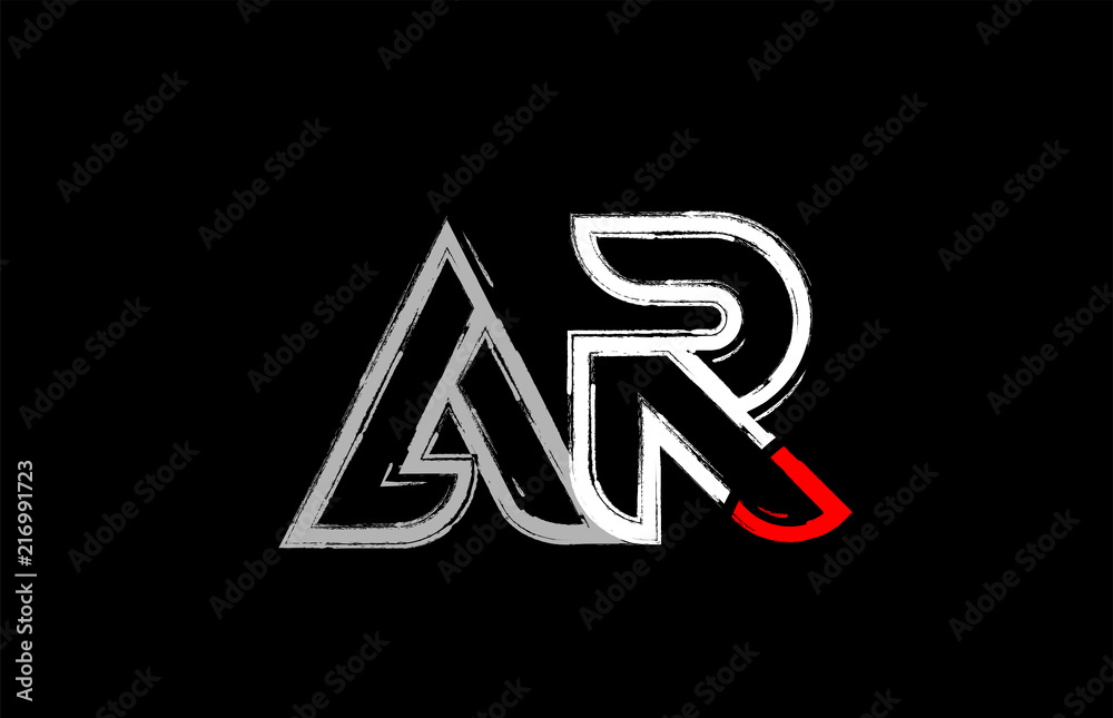 grunge white red black alphabet letter ar a r logo design Stock Vector ...