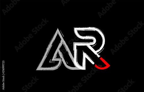 grunge white red black alphabet letter ar a r logo design