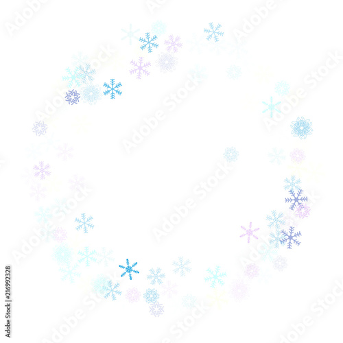 Falling down snow confetti  snowflake vector border. Festive winter  Christmas  New Year sale background. Cold weather  winter storm  scatter texture. Hipster snowfall falling snowflakes cool confetti