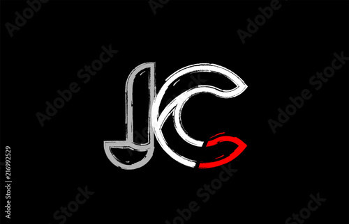 grunge white red black alphabet letter jc j c logo design