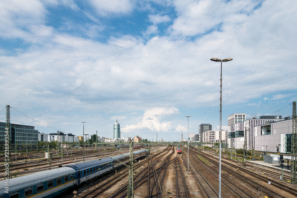 Railway station view with sky, copy space 