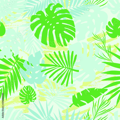 Seamless tropical palms pattern. Exotic. Green colors. Background for fashion, interior, stationery, web.