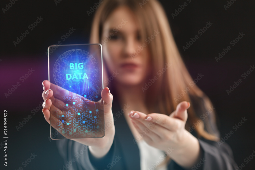 The concept of business, technology, the Internet and the network. A young entrepreneur working on a virtual screen of the future and sees the inscription: Big data