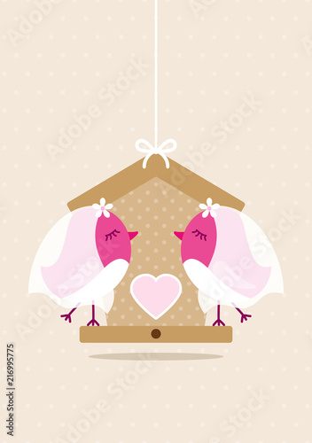 Wedding Birds Gay Women Birdhouse Beige