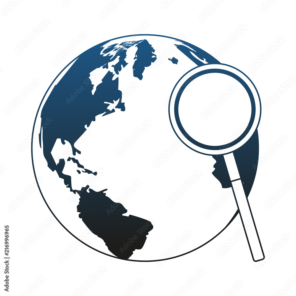 Magnifying glass checking world vector illustration graphic design