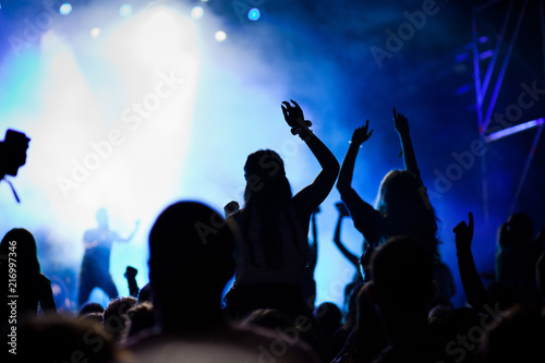 Fototapeta Naklejka Na Ścianę i Meble -  cheering crowd with raised hands at concert - music festival