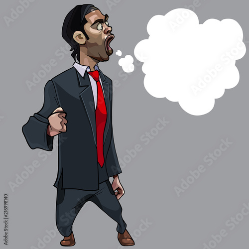 cartoon strongly indignant man in suit with empty Speech Balloon