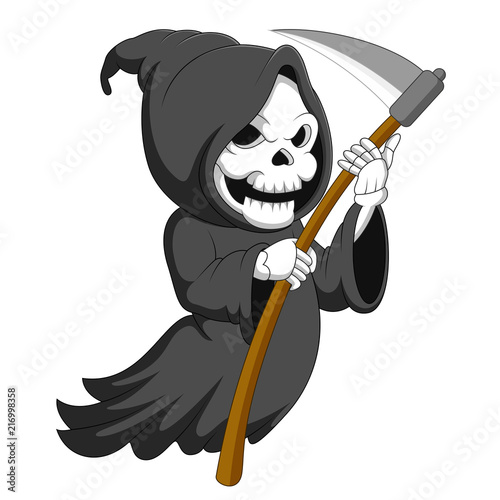 Cute cartoon grim reaper with scythe 