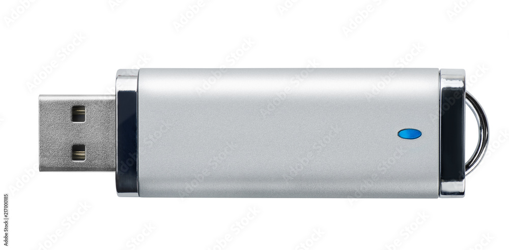 Side view of silver USB memory stick Side view of silver USB memory stick