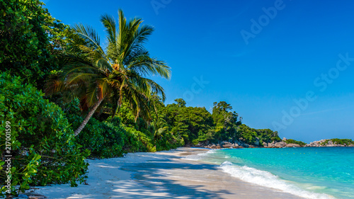 A deserted sandy beach on a beautiful remote tropical island  Similan Islands 
