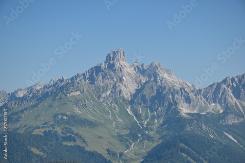 View on Dachstein Mountain, Bischofsmuetze in the background, Salzkammergut, AustriaAustria