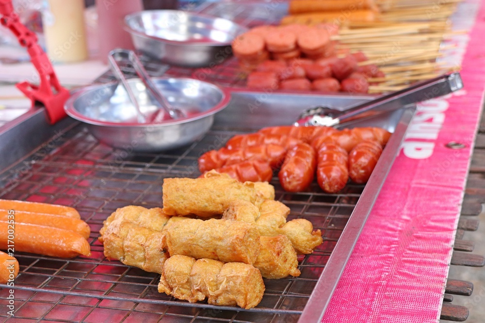 Fried sausage at street food