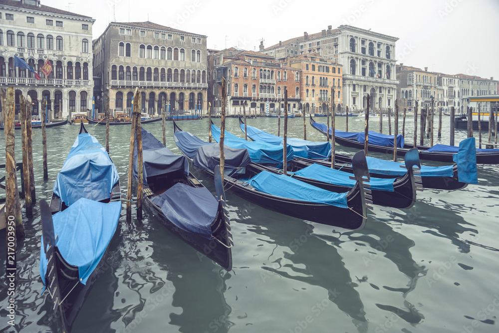 many gondolas in Venice