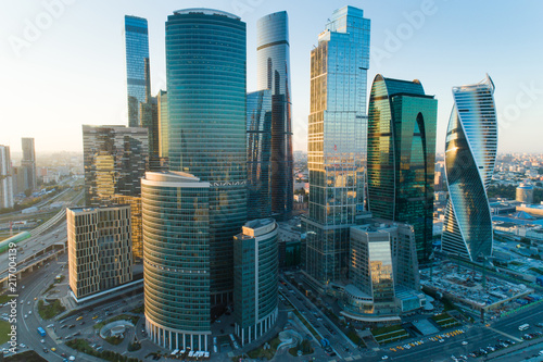 Canvas Print Aerial view of Moscow in summer, Russia. Modern skyscrapers.