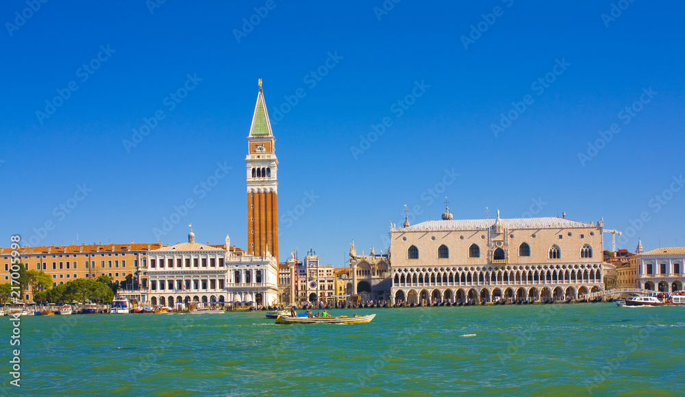 Panorama of historic Venice in sunny day from the lagoon