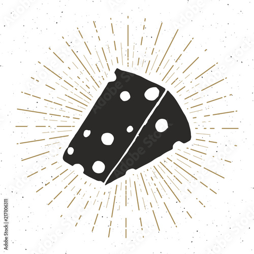 Cheese vintage label, Hand drawn sketch, grunge textured retro badge, typography design t-shirt print, vector illustration