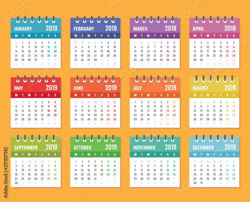 2019 year calendar  calendar design for 2019 starts monday