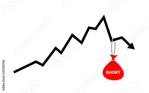 Short selling is pulling down the value and price of stock and equity. Decreased cost and undervalue of equity on the stock market. Chart of trade speculation. Vector illustration