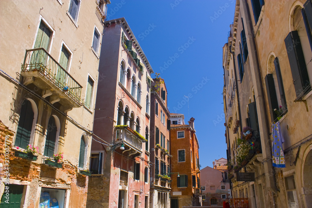 Architecture of narrow street of Venice, Italy