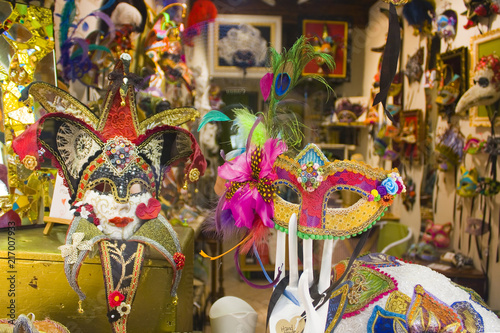 Venetian carnival masks at show case in Venice, Italy © Lindasky76