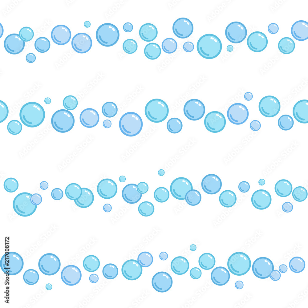 Horizontal seamless soap bubble stripes, naive and simple lines with water bubbles, vector