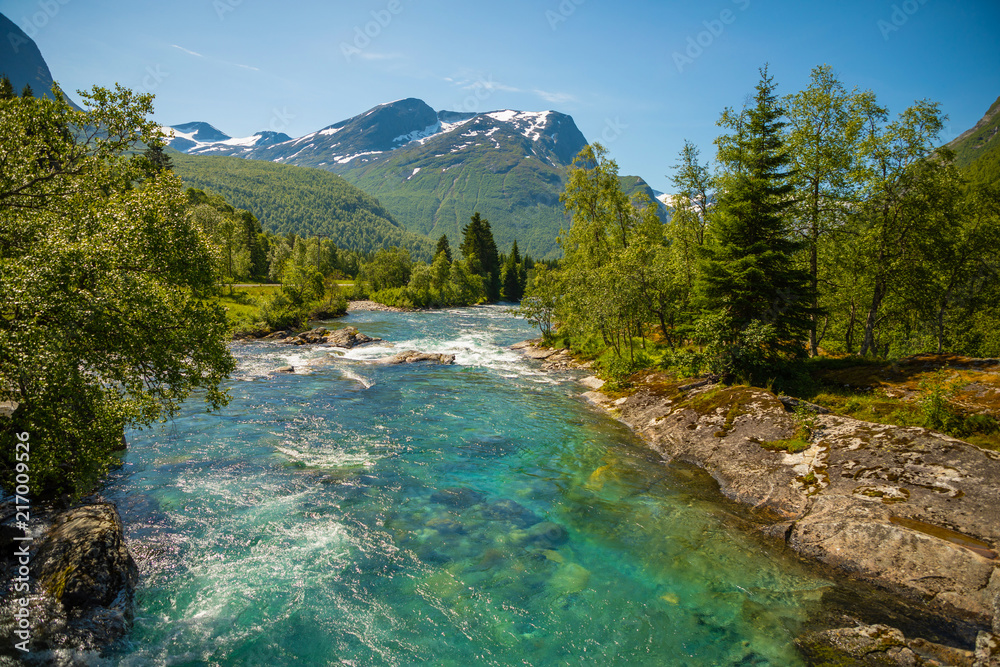 Fototapeta premium Beautiful mountain river near Trollstigen in Norway, Scandinavia