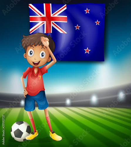 New Zealand flag with male soccer player