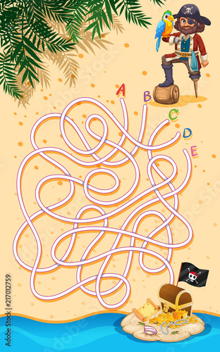 A pirate finding treasure maze game