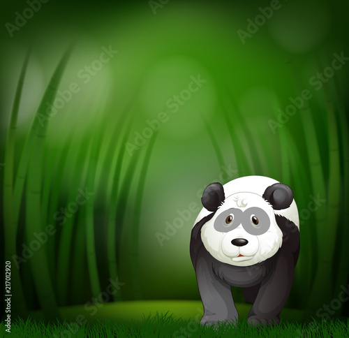 A panda on green bamboo background