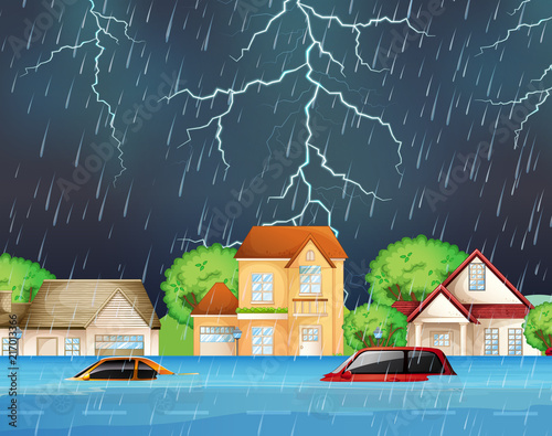 extreme flood in suburban streets