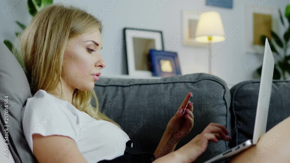 Beautiful woman using credit card for online shoping Beautiful woman using credit card for online shoping