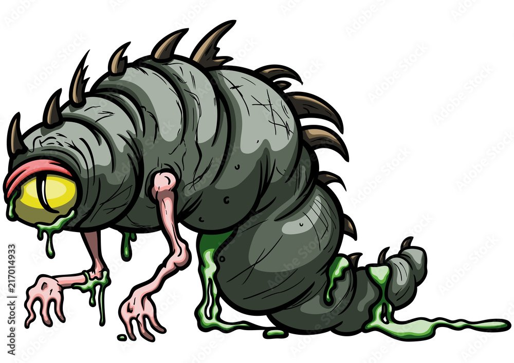 Funny larva monster/ Illustration amorphous cartoon worm creature with one  eye Stock Vector
