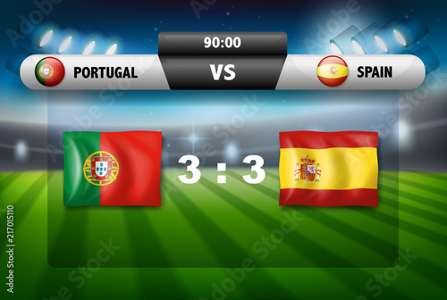 Protugal VS Spain scoreboard