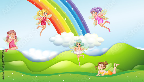 Fairies with rainbow scene