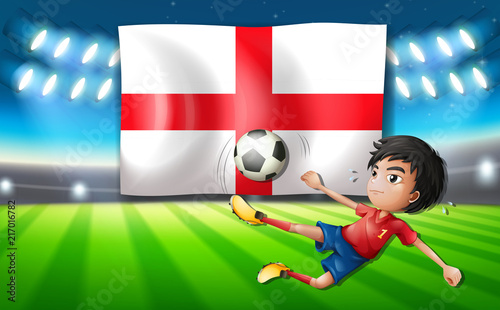 soccer player infront of the english flag photo