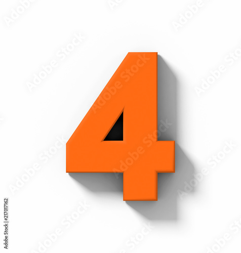 number 4 3D orange isolated on white with shadow - orthogonal projection
