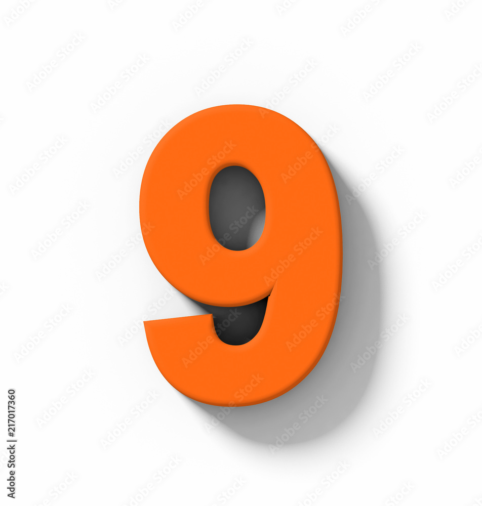 number 9 3D orange isolated on white with shadow - orthogonal projection number 9 3D orange isolated on white with shadow - orthogonal projection