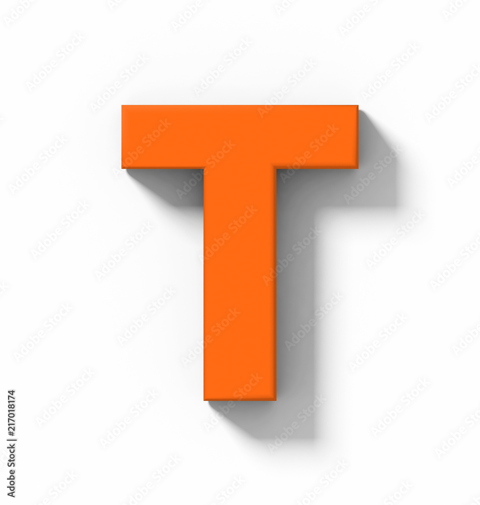 letter T 3D orange isolated on white with shadow - orthogonal projection