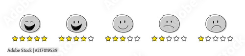 Collection of star rating icons - funny stickamn with different facial expressions. Vector.