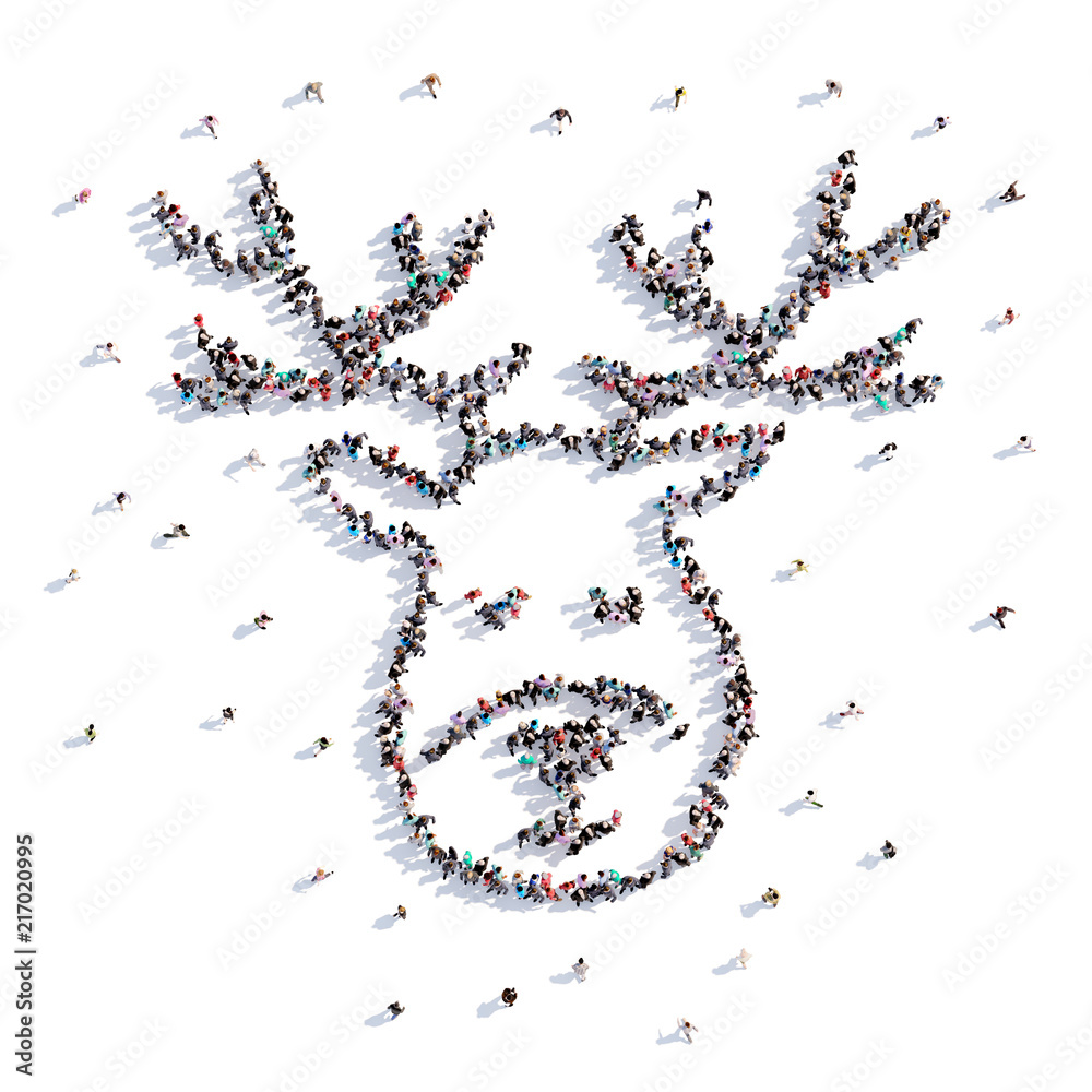 A lot of people form christmas, deer, icon . 3d rendering. A lot of people form christmas, deer, icon . 3d rendering.